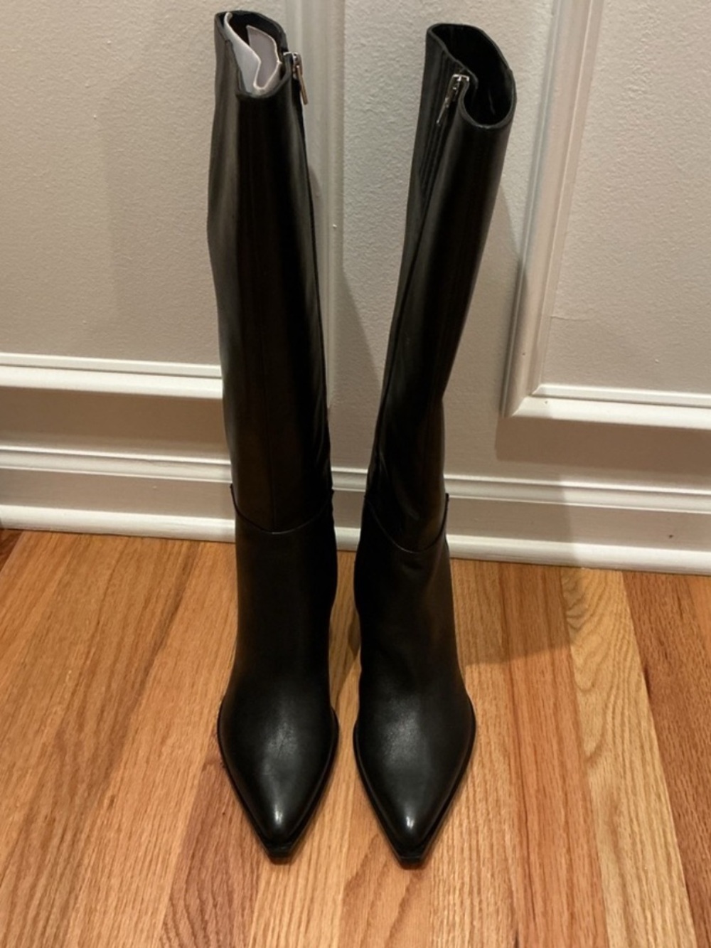 Dolce Vita Auggie 8.5 Black Over-the-Knee Pointed-Toe Leather Boots